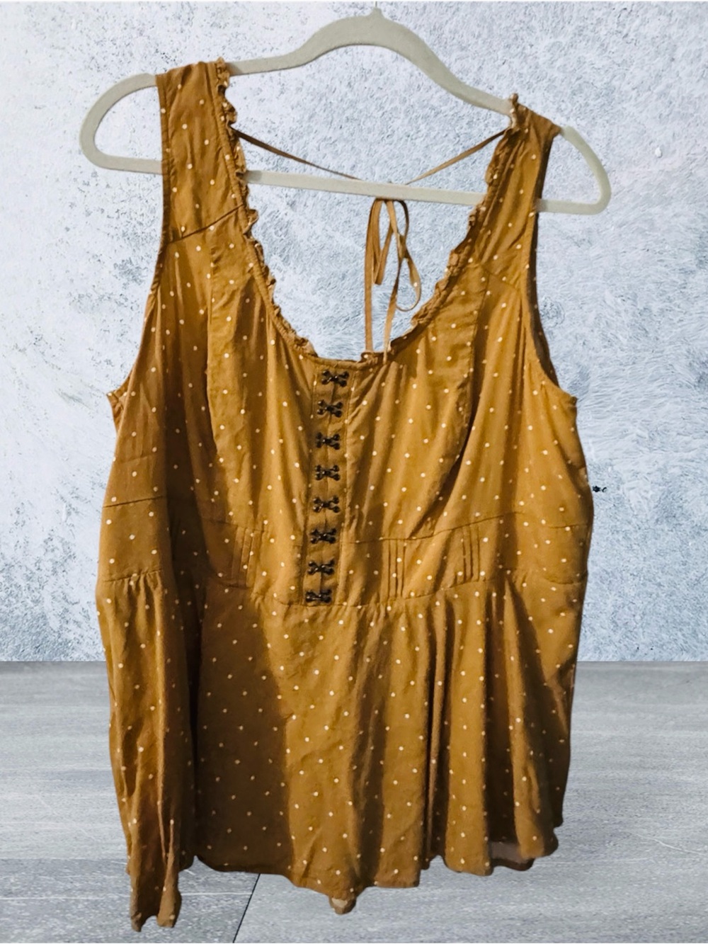 torrid Mustard Polka Dot Tie-Back Ruffle Tank